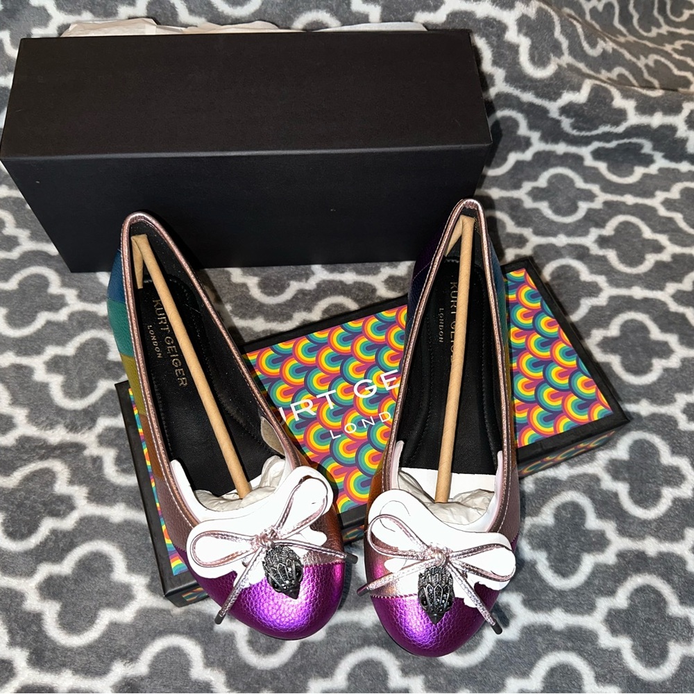 Kurt Geiger NIB Eagle Ballerina Multi Color Leather Flats US 8/38.5.
